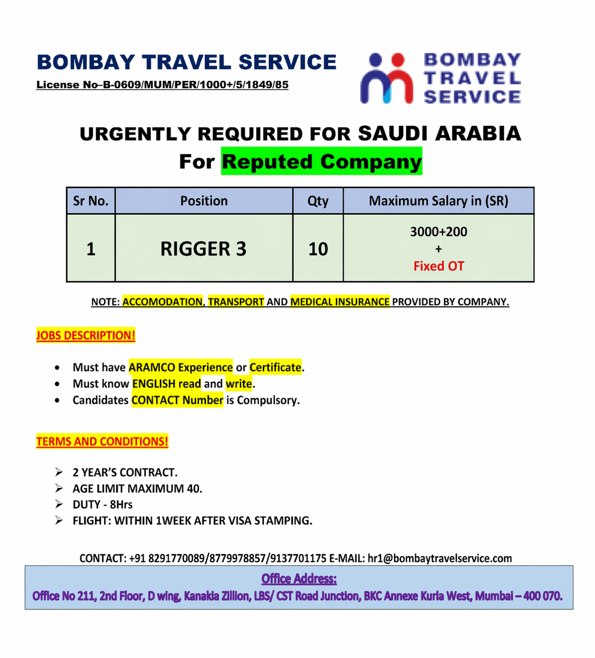 Urgently required for ksa reputed co.