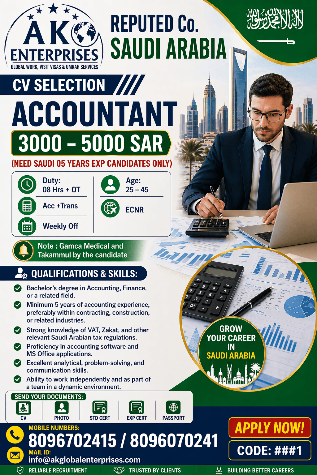 Urgently Hiring For KSA- Accountant Must Have Experience for Gulf  5 years in KSA