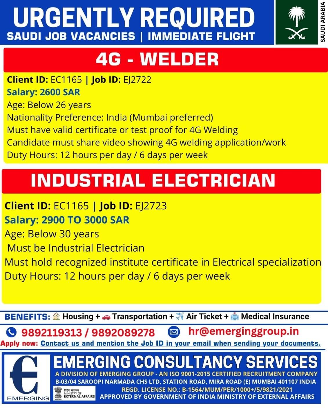 URGENT REQUIREDFOR SAUDI ARABIA