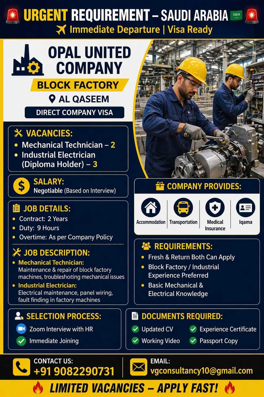 URGENT REQUIREMENT – SAUDI ARABIA