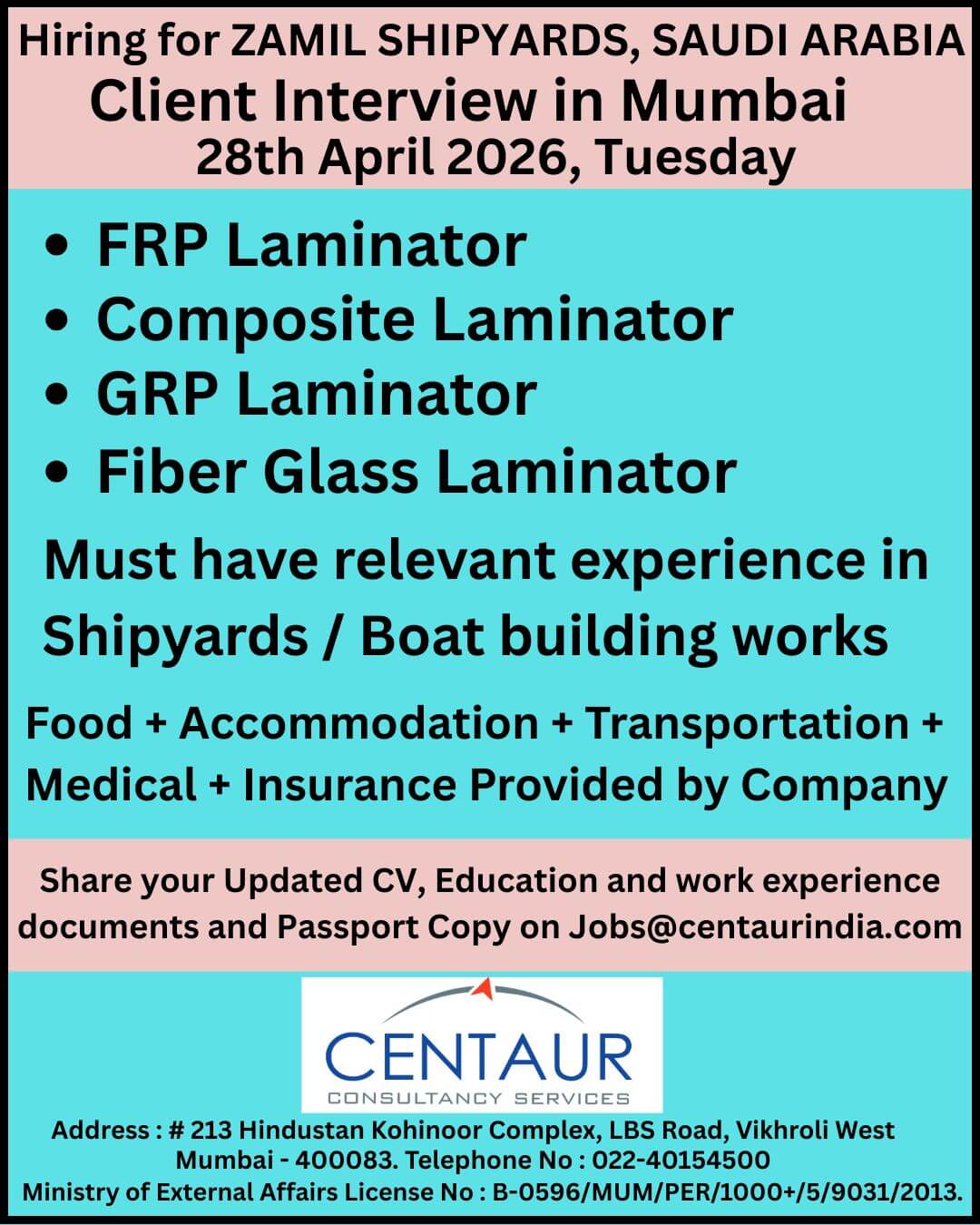 Hiring for Zamil Shipyards - Saudi Arabia