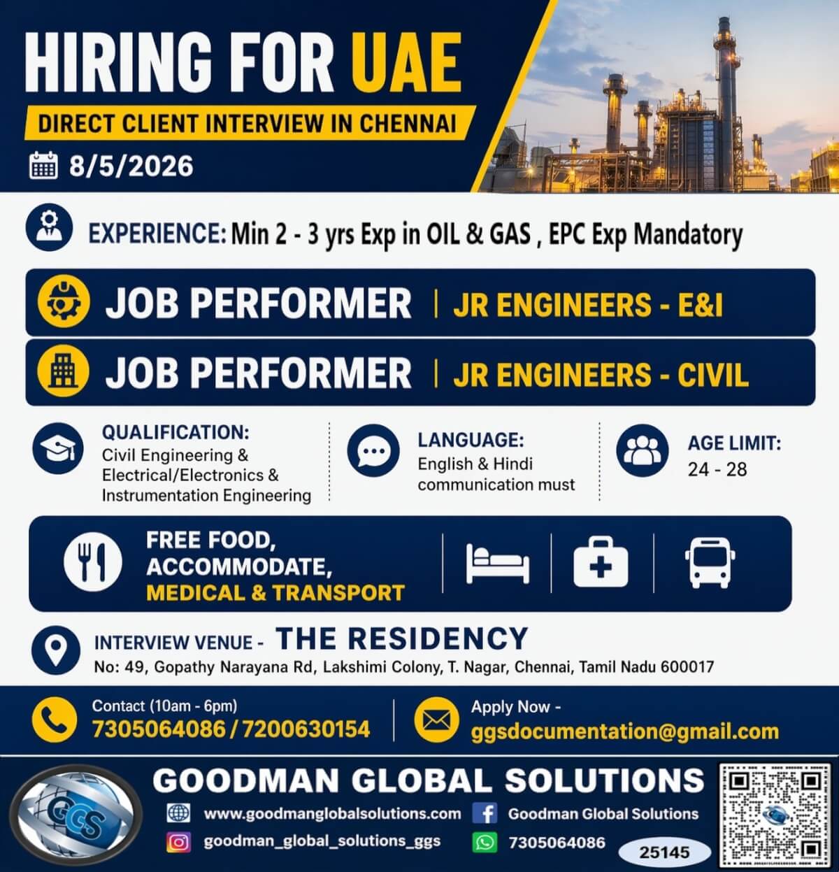 FREE REQUIREMENT -UAE - LONG TERM  DIRECT CLIENT  INTERVIEW IN CHENNAI @ 08-05-2026