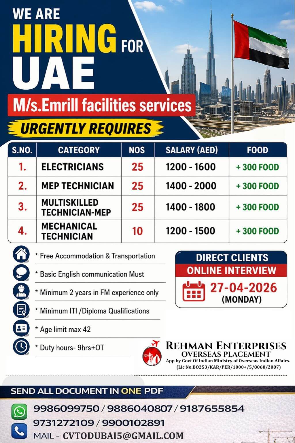 URGENT HIRING FOR UAE