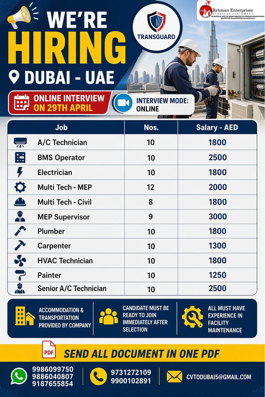 HIRING FOR DUBAI