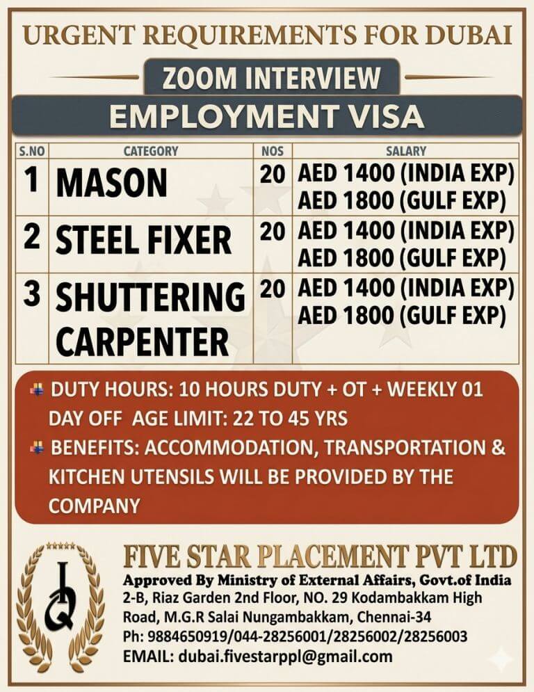 URGENT REQUIREMENT FOR DUBAI