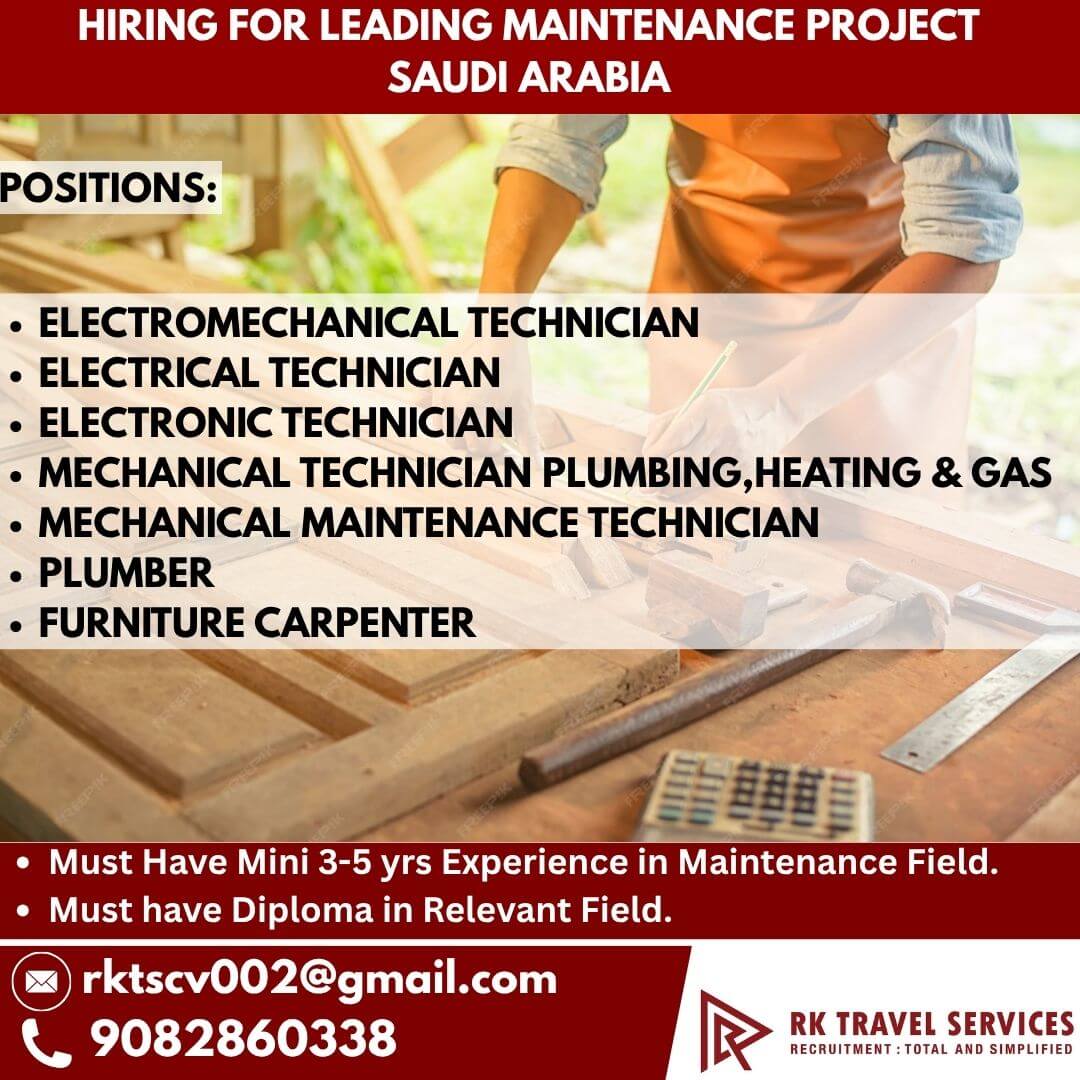 HIRING FOR LEADING MAINTENANCE PROJECT- SAUDI ARABIA