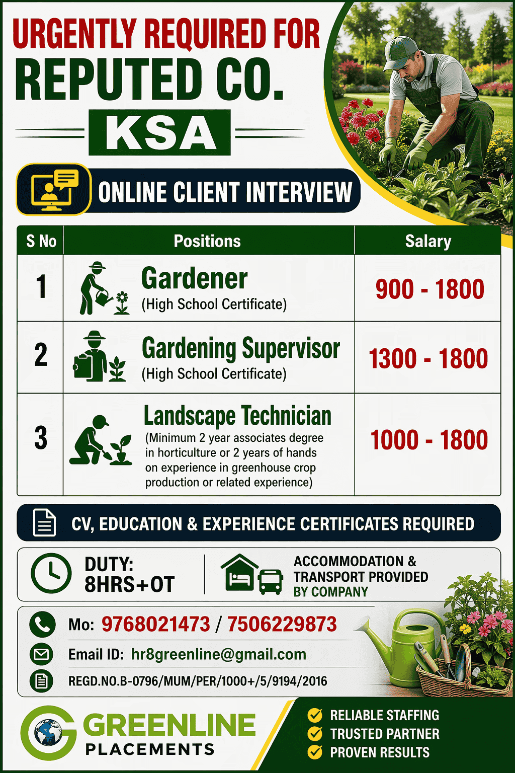 URGENTLY REQUIRED FOR REPUTED CO. KSA