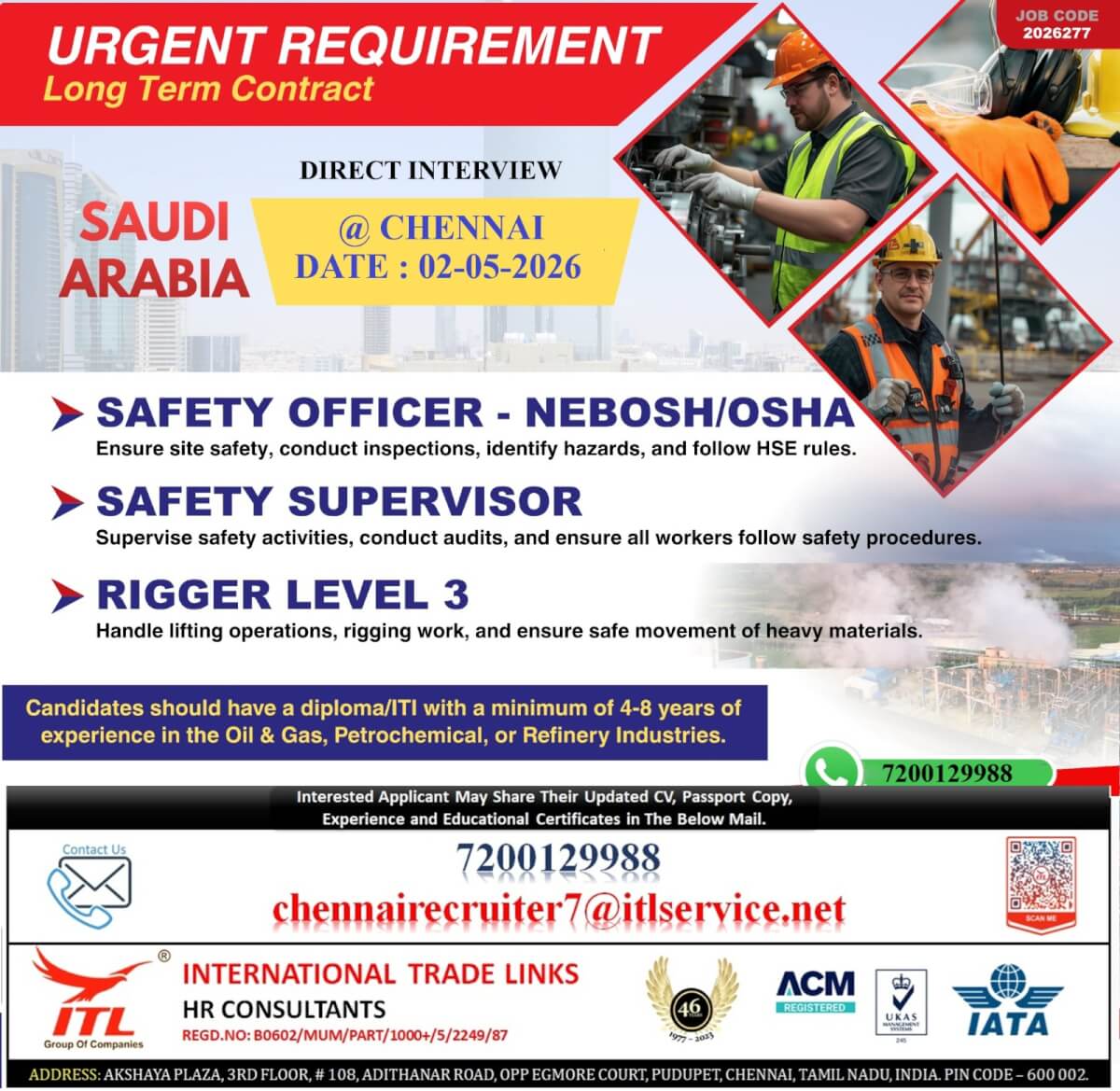 Direct interview for SAUDI at CHENNAI on 02-05-2026