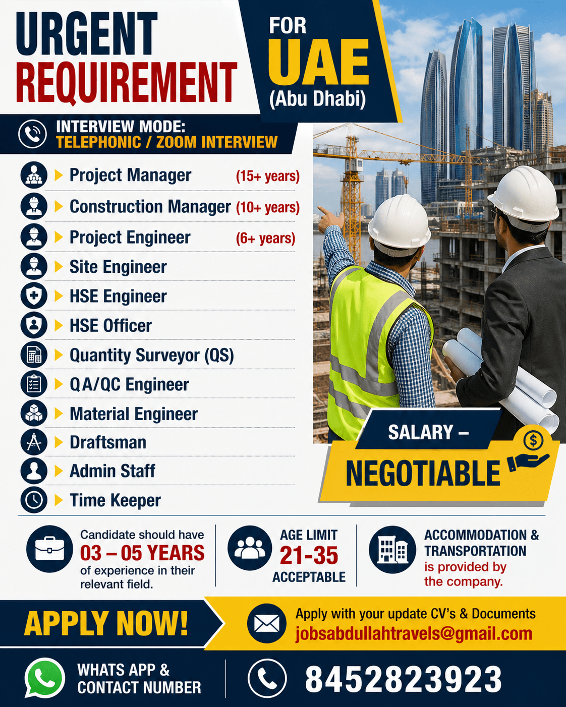URGENT REQUIREMENT FOR UAE (Abu Dhabi)