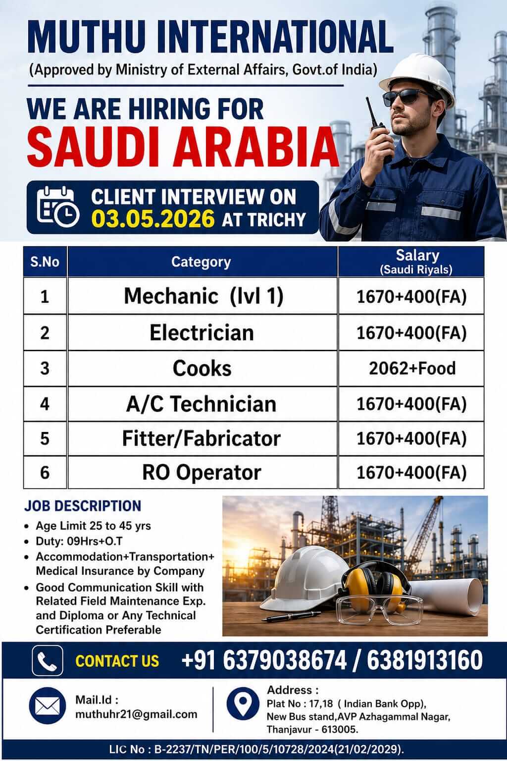 WANTED FOR SAUDIARABIA