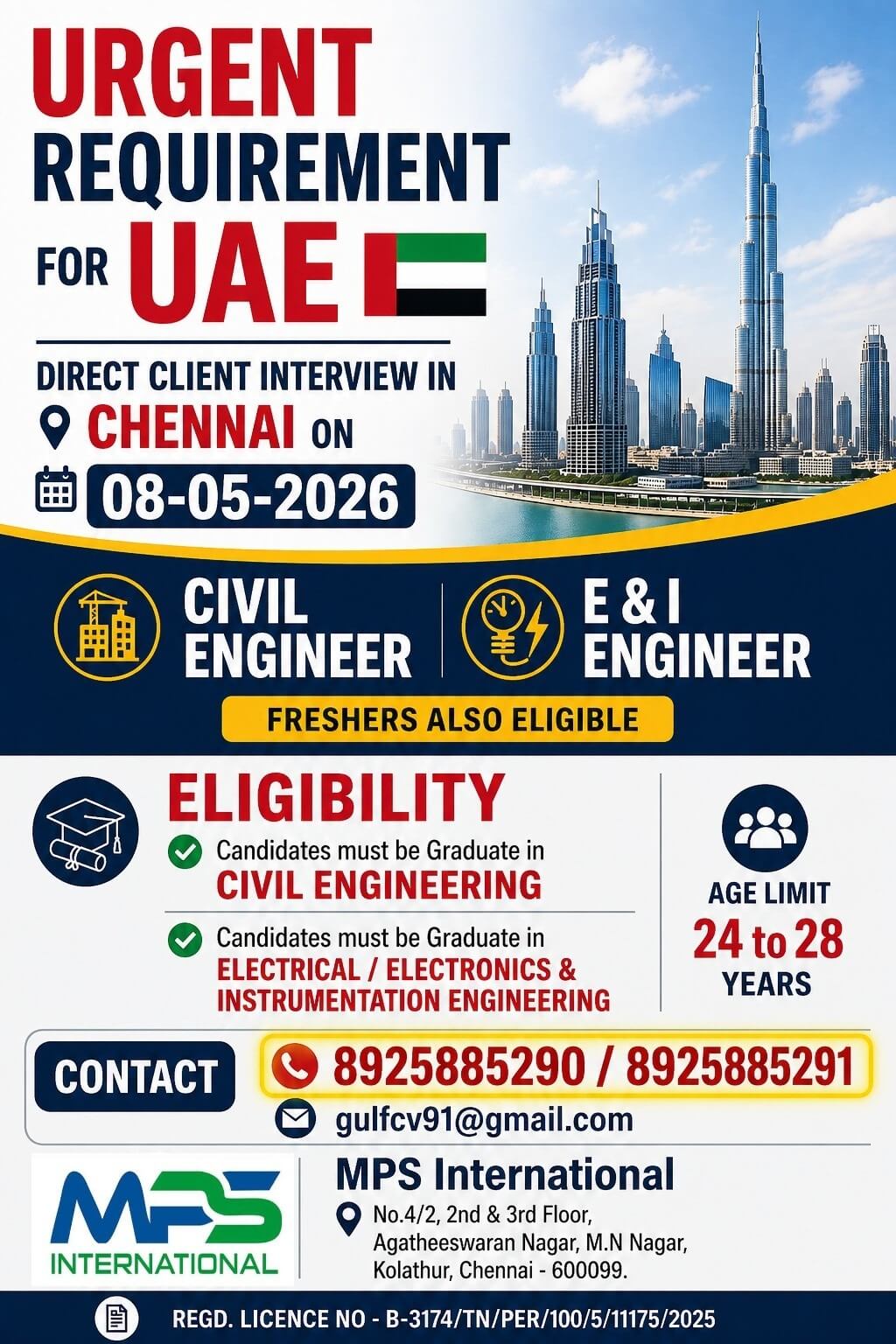 URGENT REQUIREMENT FOR UAE DIRECT CLIENT INTERVIEW IN CHENNAI ON 08-05-2026