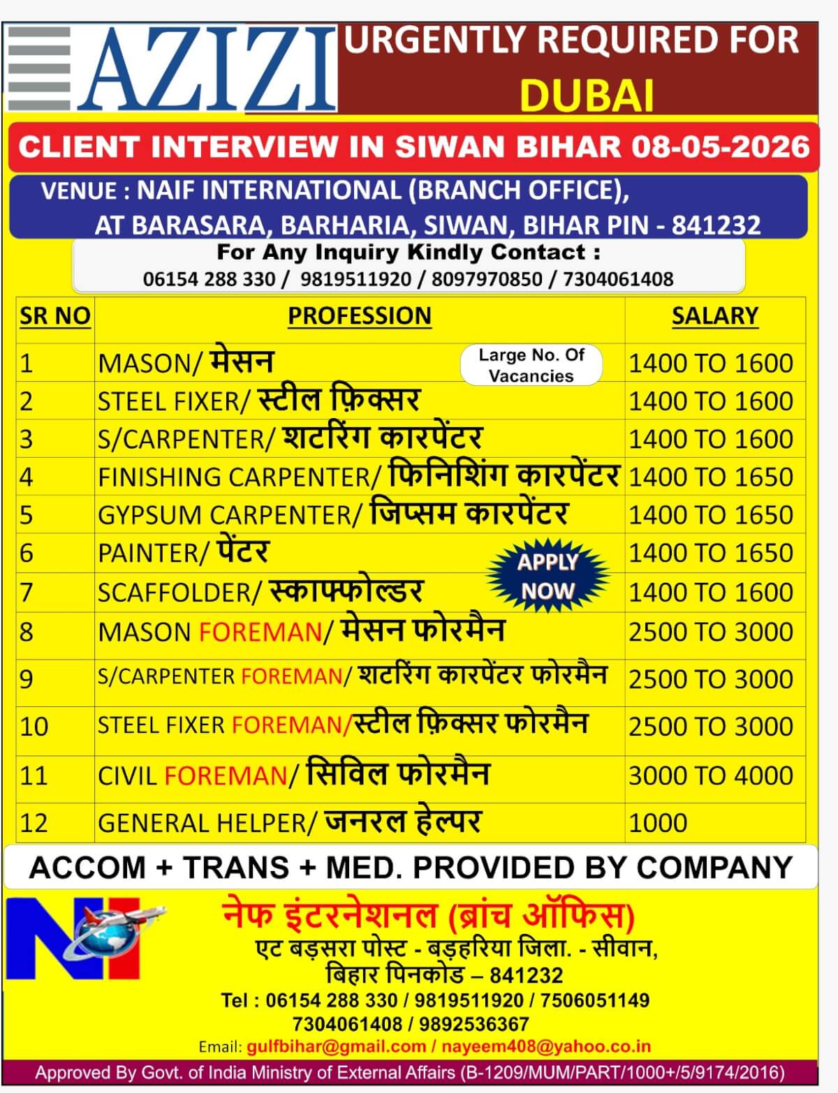 URGENTLY REQUIRED FOR DUBAI