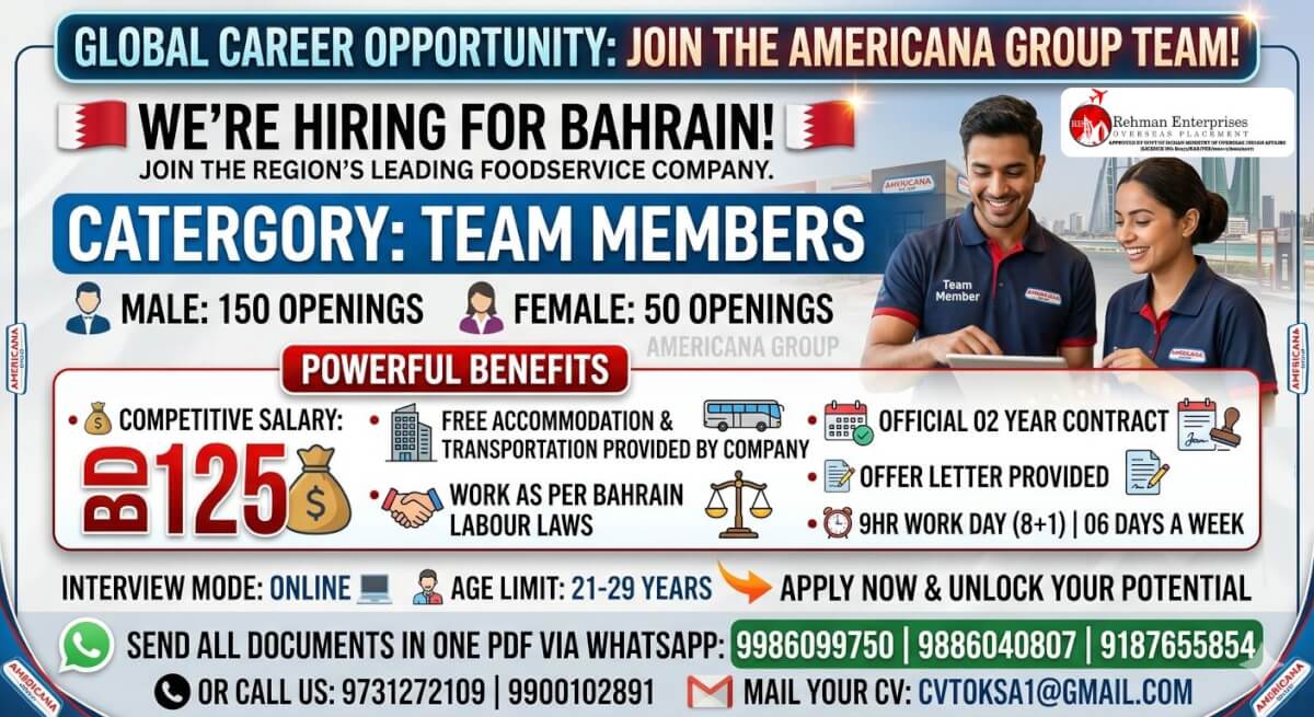 HIRING FOR AMERICANA GROUP IN BAHRAIN