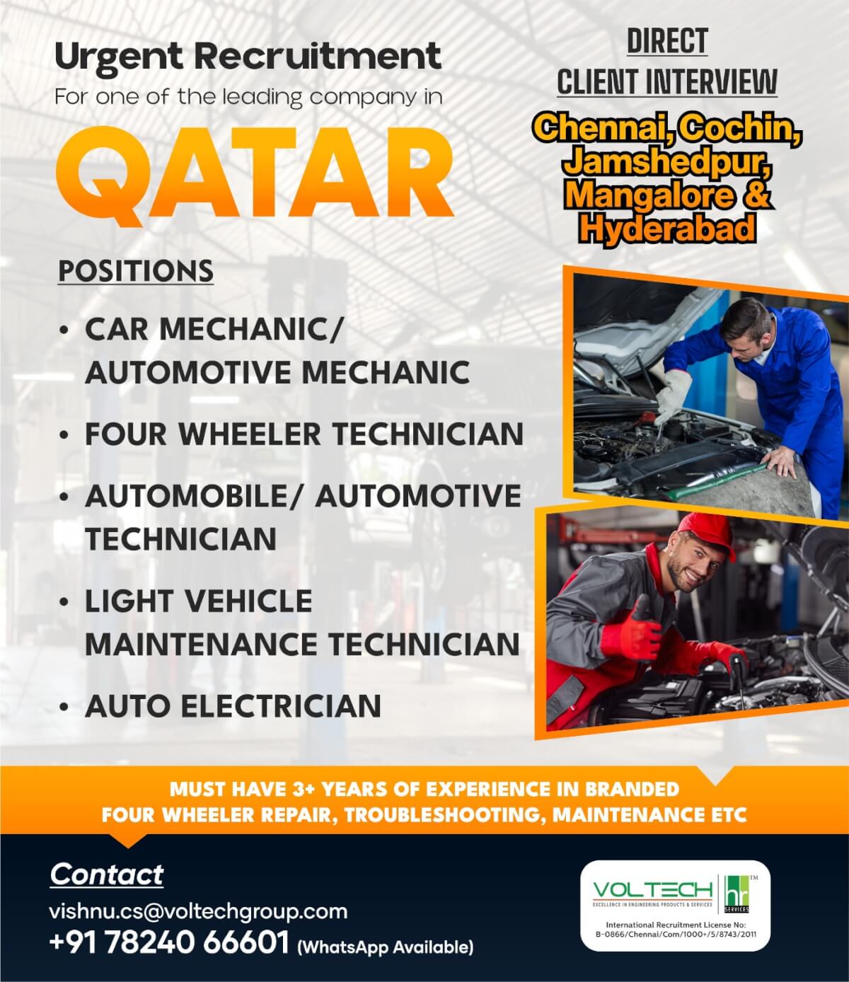 Urgent Recruitment for one of the leading company in Qatar