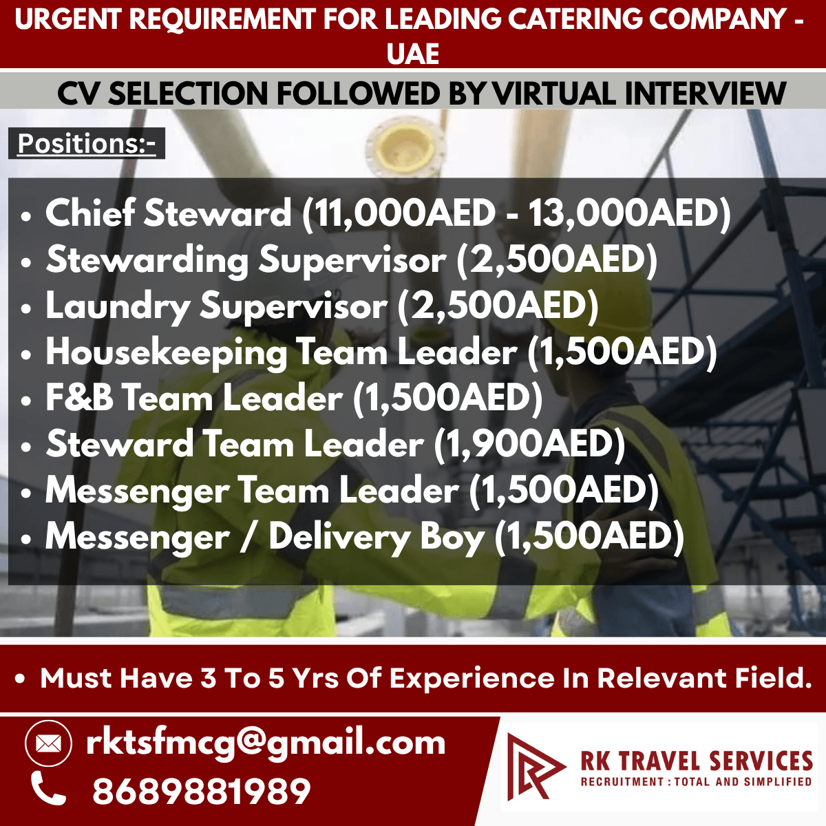 URGENT REQUIREMENT FOR LEADING CATERING COMPANY - UAE