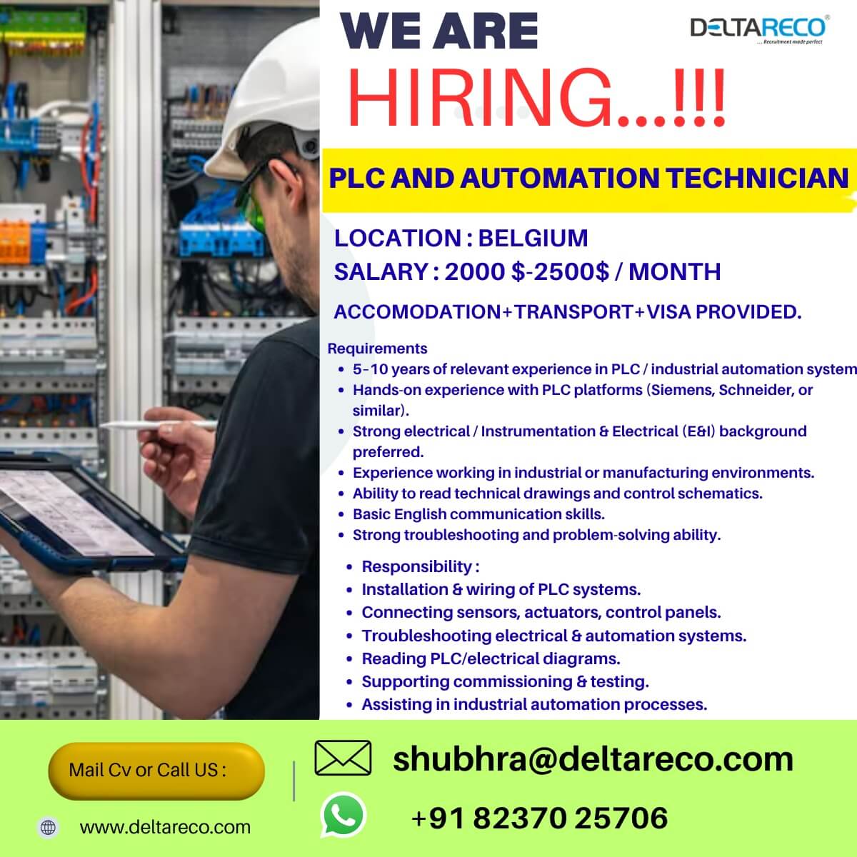 Hiring PLC  Automation Technician for  Europe