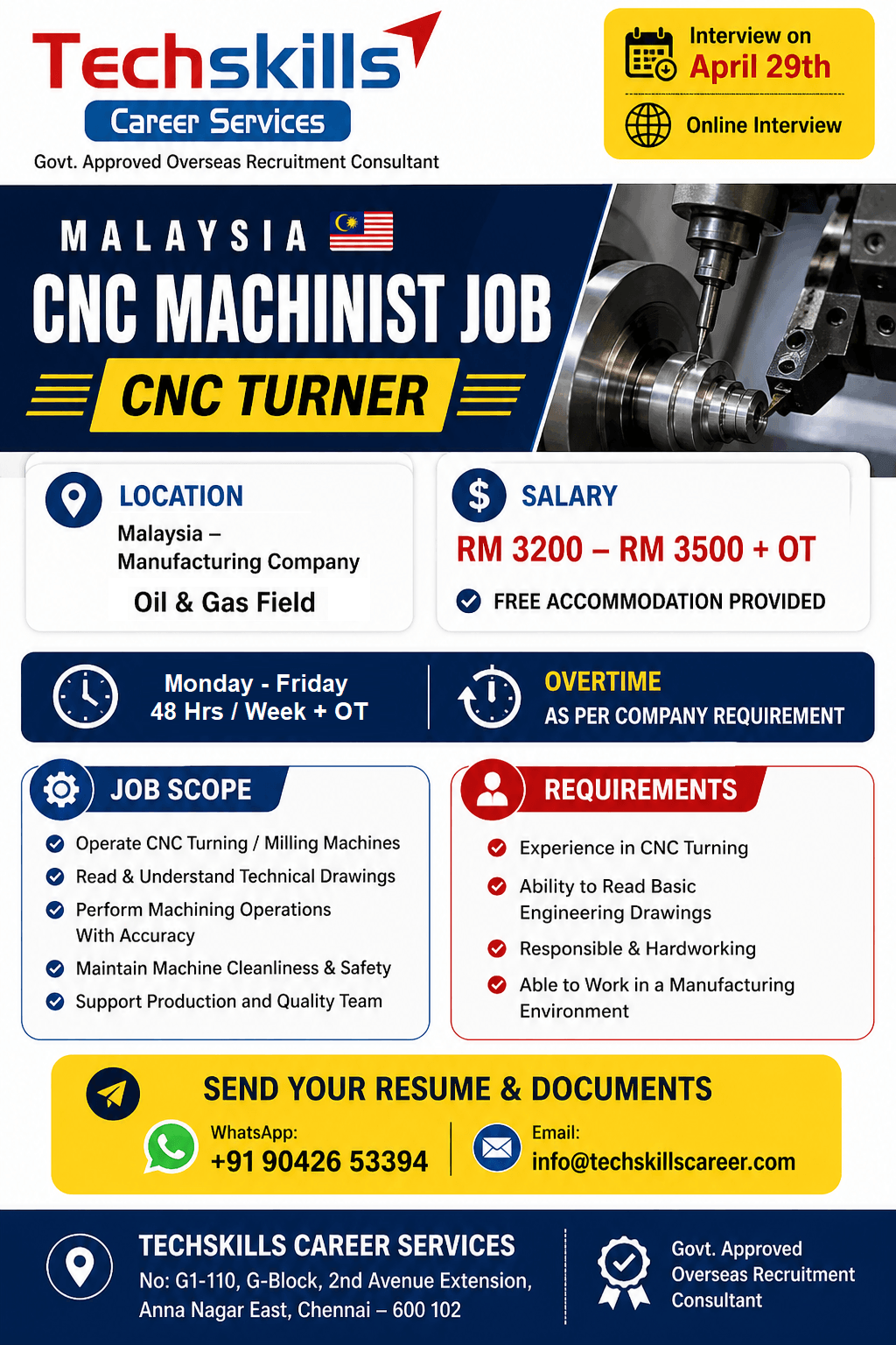 CNC TURNER- MALAYSIA URGENT REQUIRMENTS-