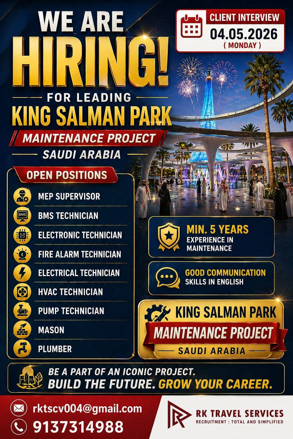 HIRING FOR LEADING KING SALMAN PARK - SAUDI ARABIA