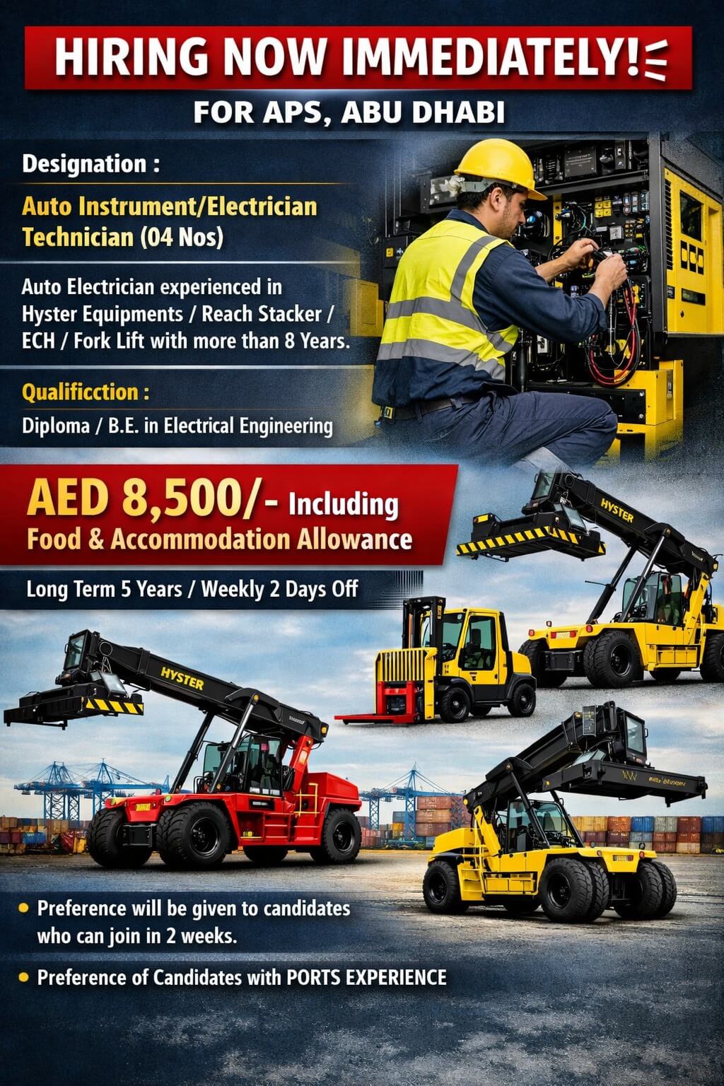 Auto Instrument/Electrician Technician - For Abu Dhabi - Long Term