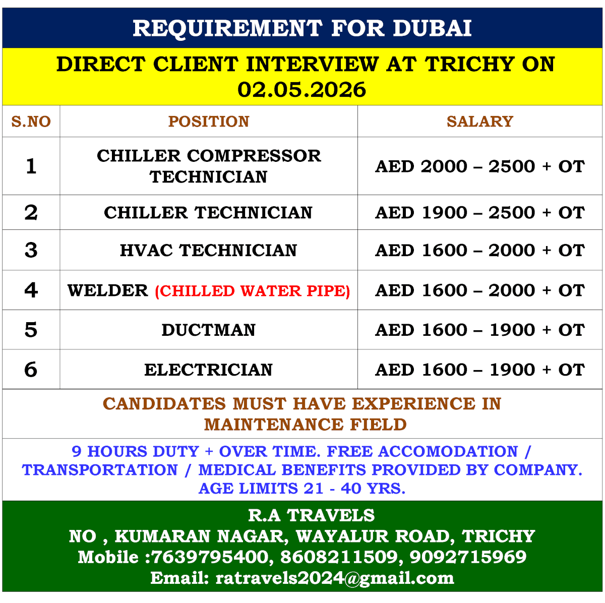 REQUIREMENT FOR DUBAI
