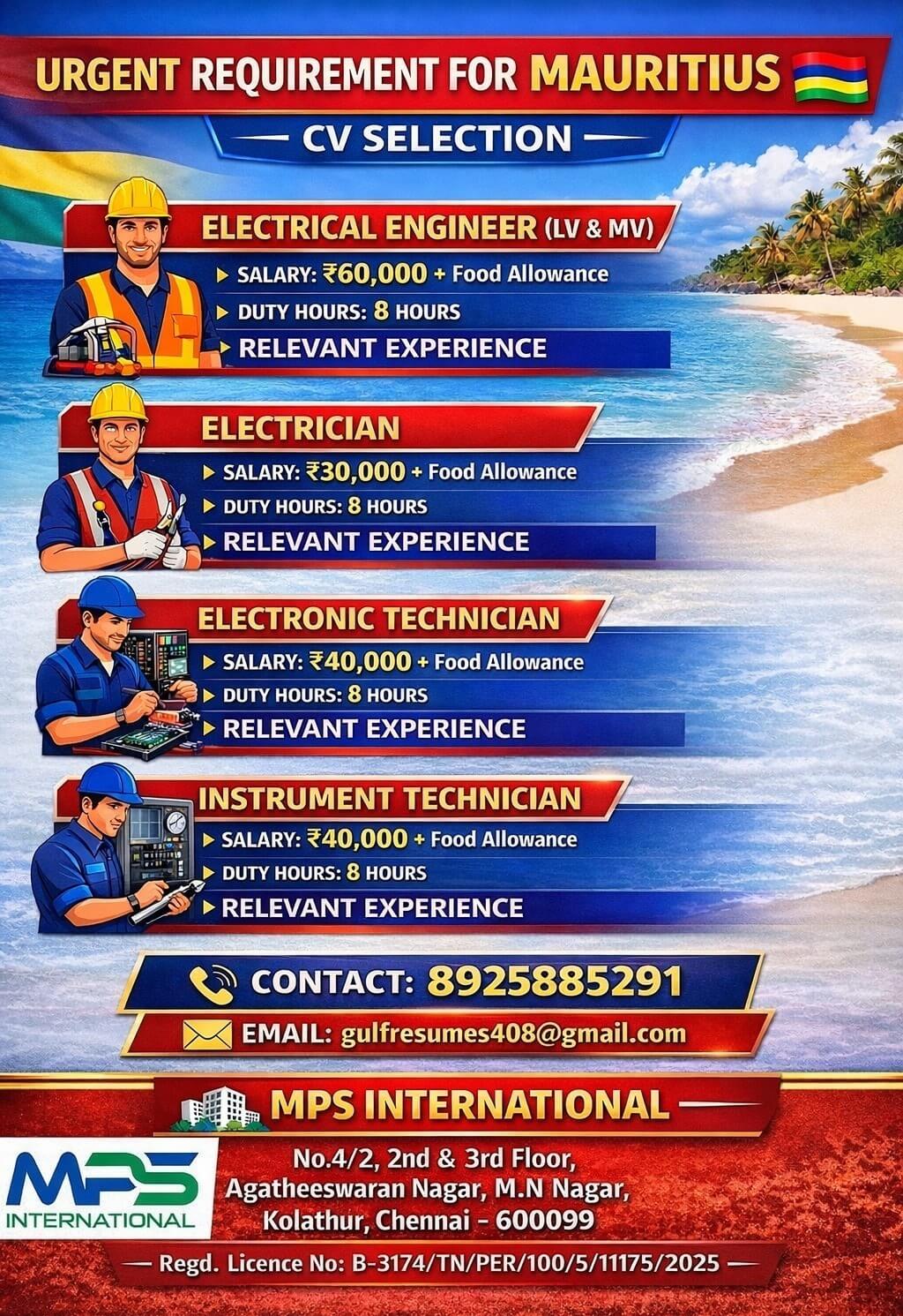 URGENT REQUIREMENT FOR MAURITIUS CV SELECTION