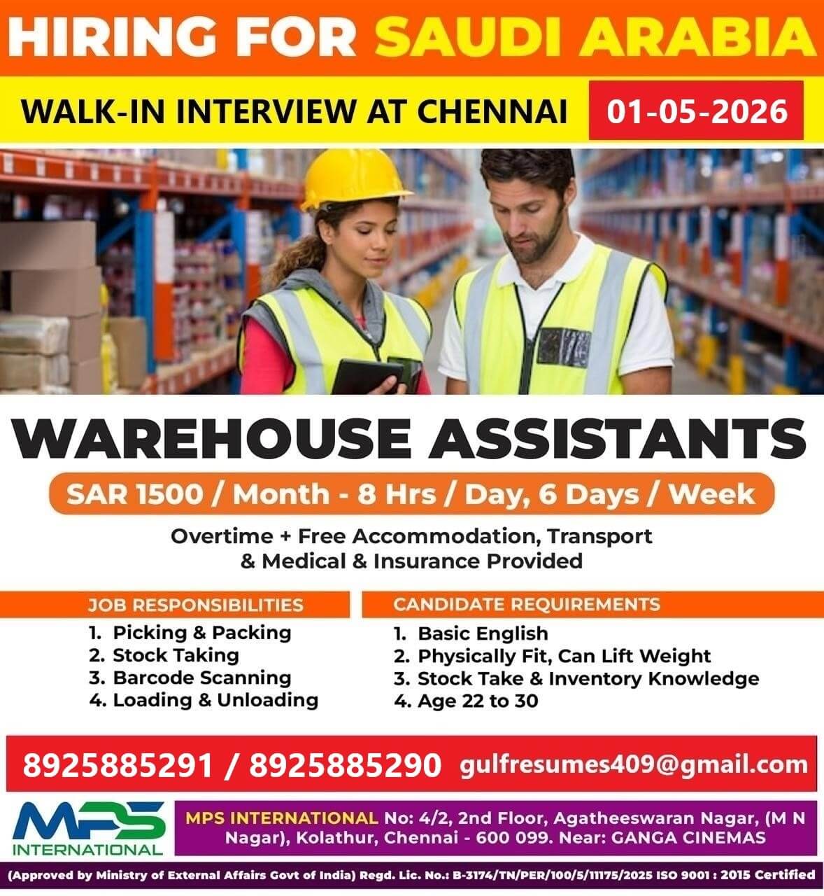 HIRING FOR SAUDI ARABIA  WALK-IN INTERVIEW AT CHENNAI – 01-05-2026