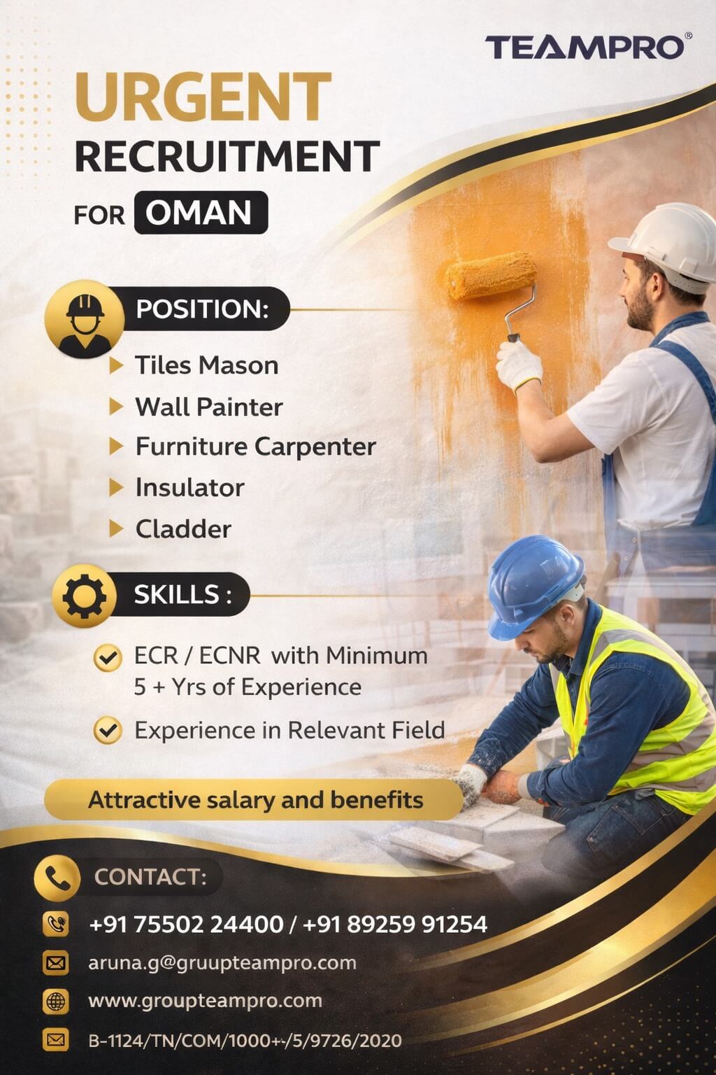 ? URGENT RECRUITMENT – OMAN ?  We are hiring for multiple positions in Oman: