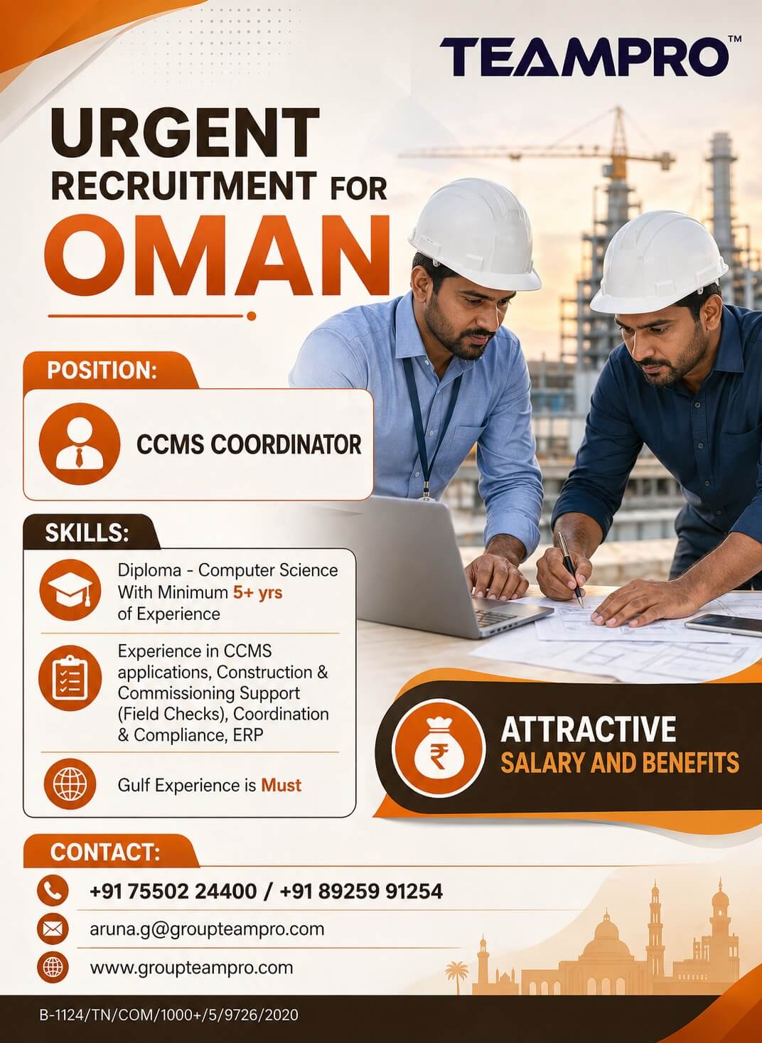 ? Urgent Hiring – Oman ??  We are looking for a CCMS Coordinator for a leading project in Oman.