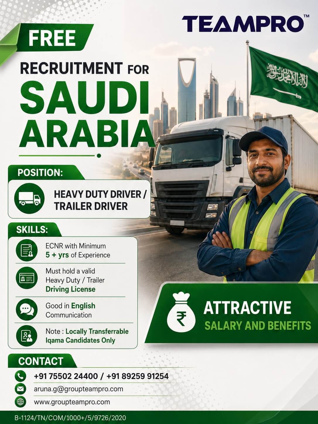 ? Free Recruitment – Saudi Arabia ??  We are hiring Heavy Duty / Trailer Drivers for Saudi Arabia.