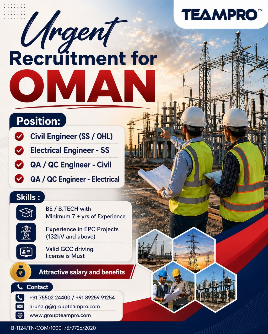 ? Urgent Hiring – Oman ??  We are looking for experienced professionals to join our team for ongoing EPC projects in Oman.