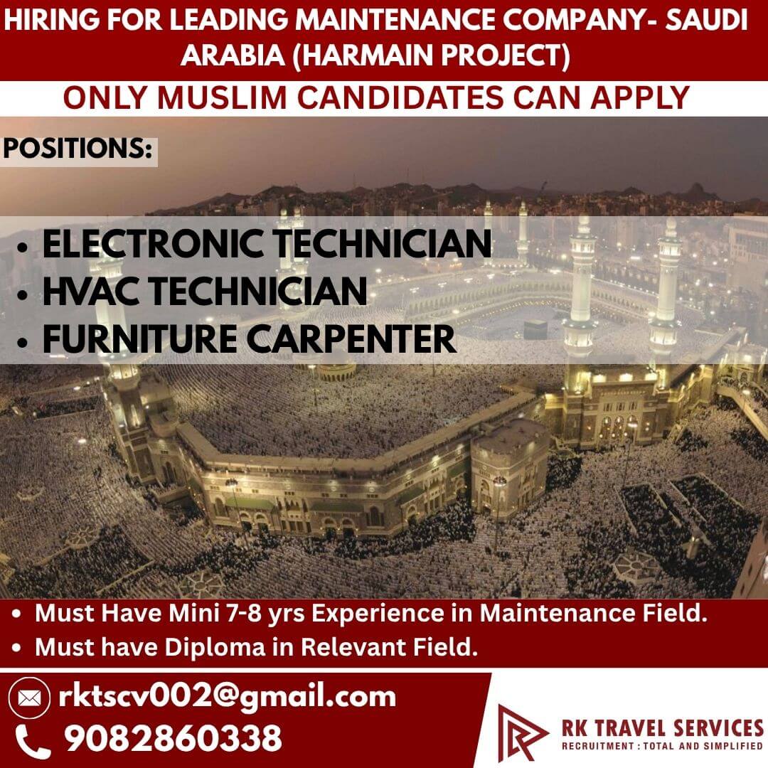 HIRING FOR LEADING MAINTENANCE COMPANY-SAUDI ARABIA (HARMAIN PROJECT)
