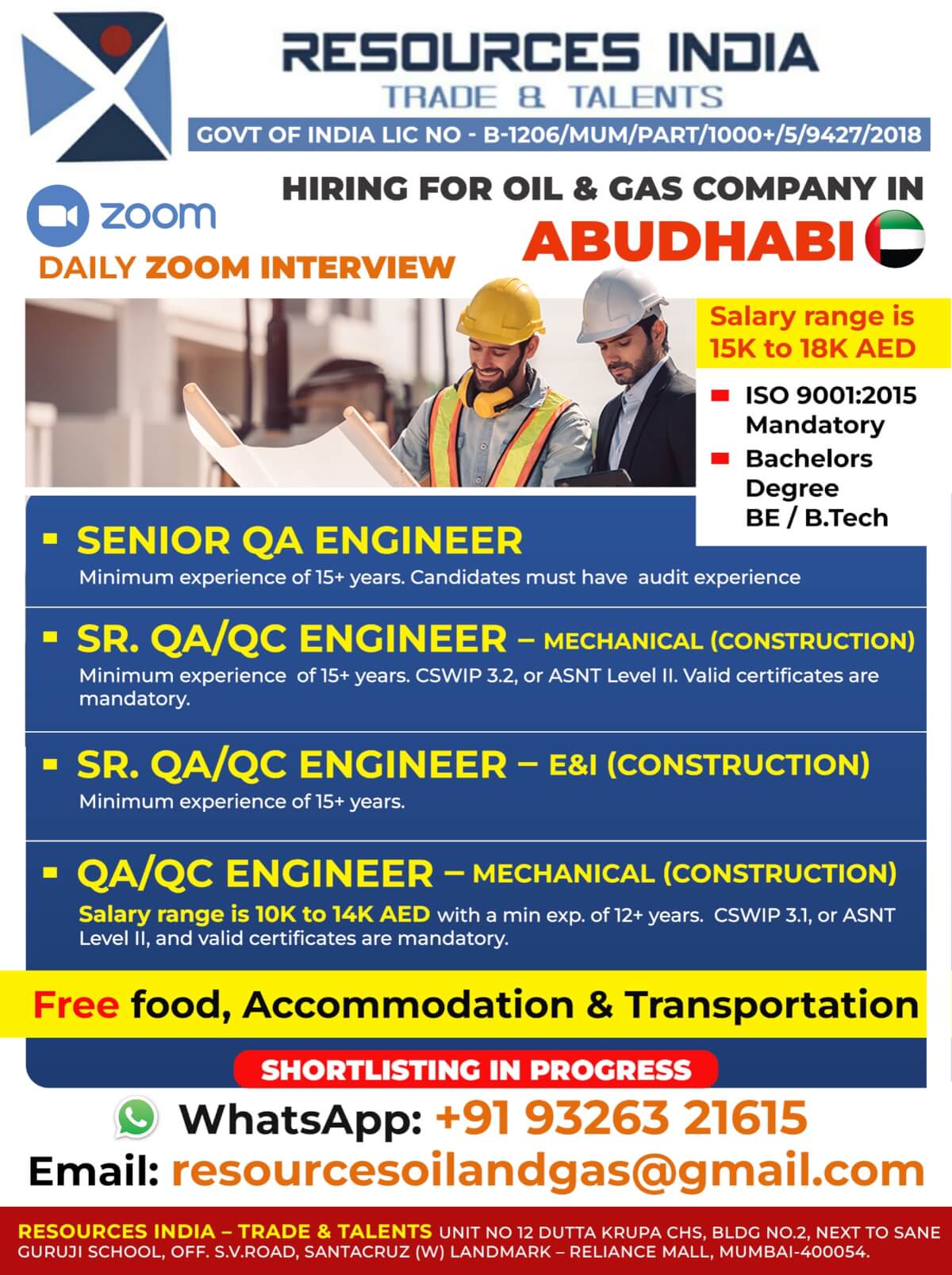 HIRING FOR REPUTED COMPANY IN ABU DHABI