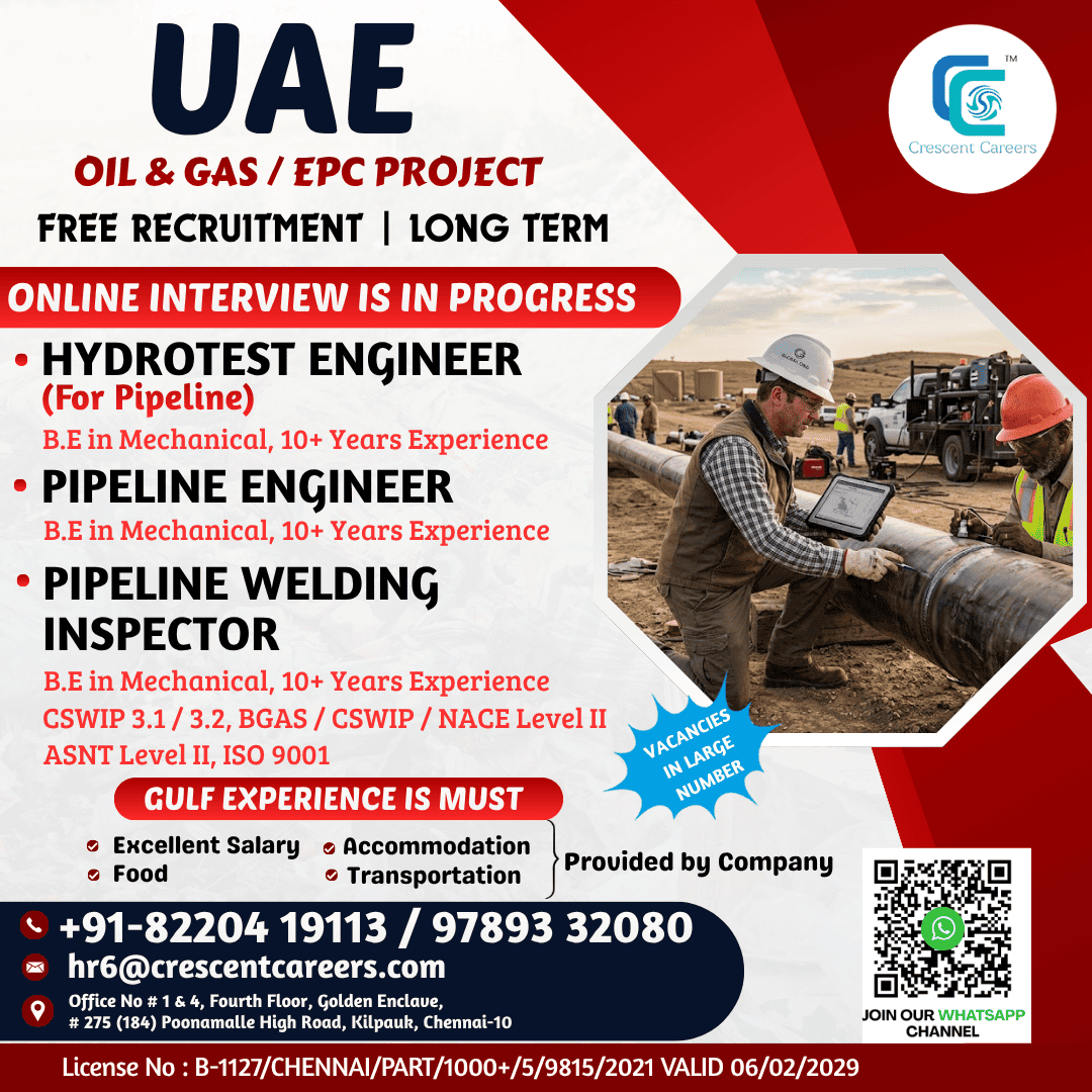 HYDROTEST ENGINEER / PIPELINE ENGINEER