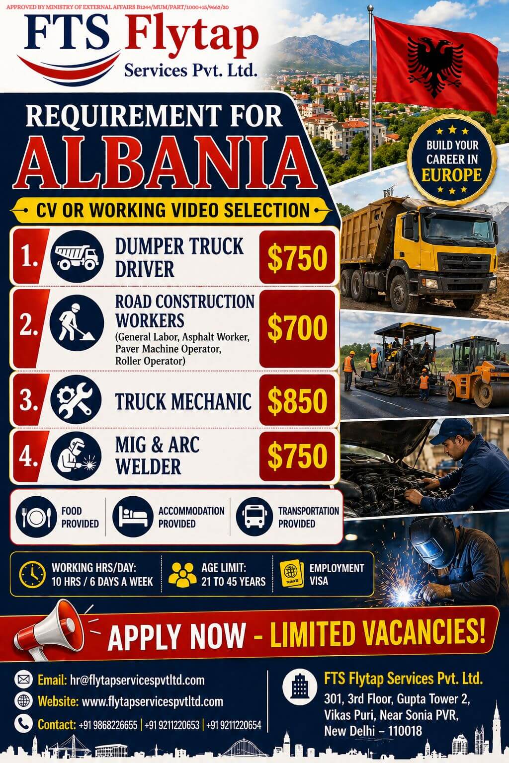 Immediate Hiring for Albania – Construction & Technical Jobs