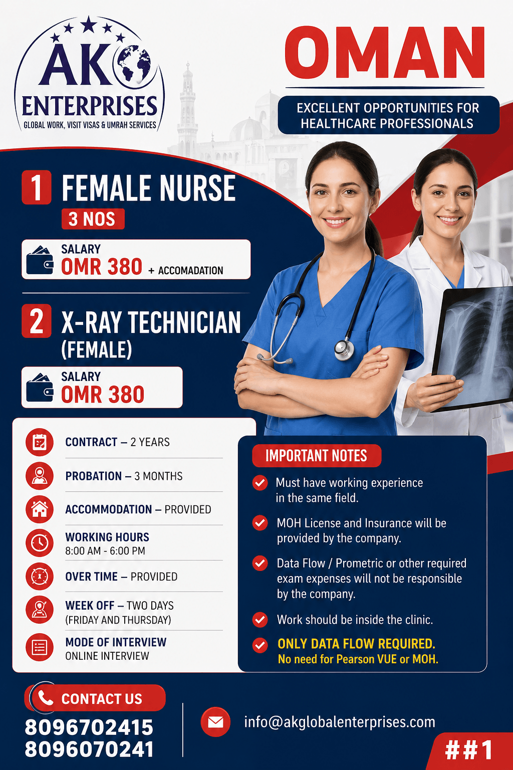 Urgently Hiring for OMAN Female  Nurse