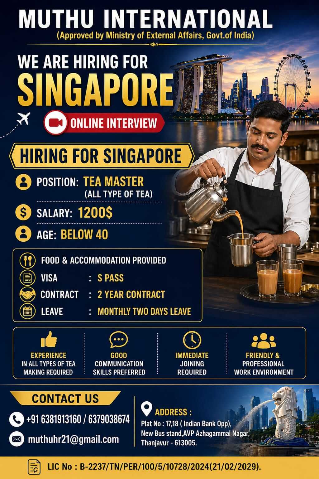WANTED FOR SINGAPORE