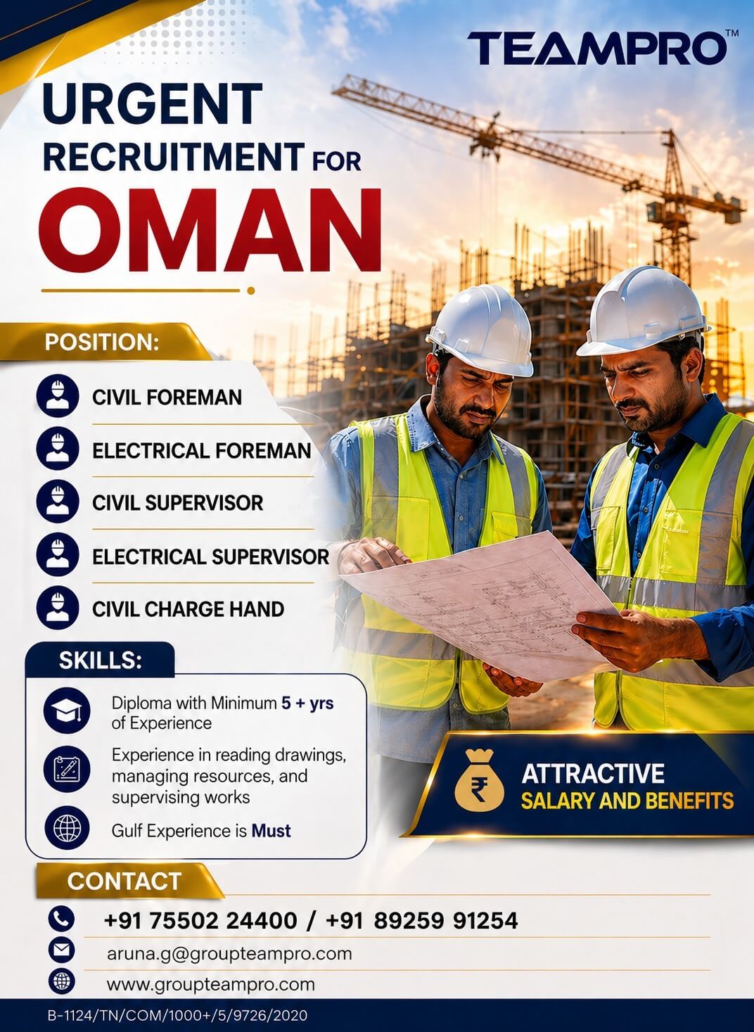 ? Urgent Hiring – Oman ??  We are hiring for multiple roles for a leading construction project in Oman.