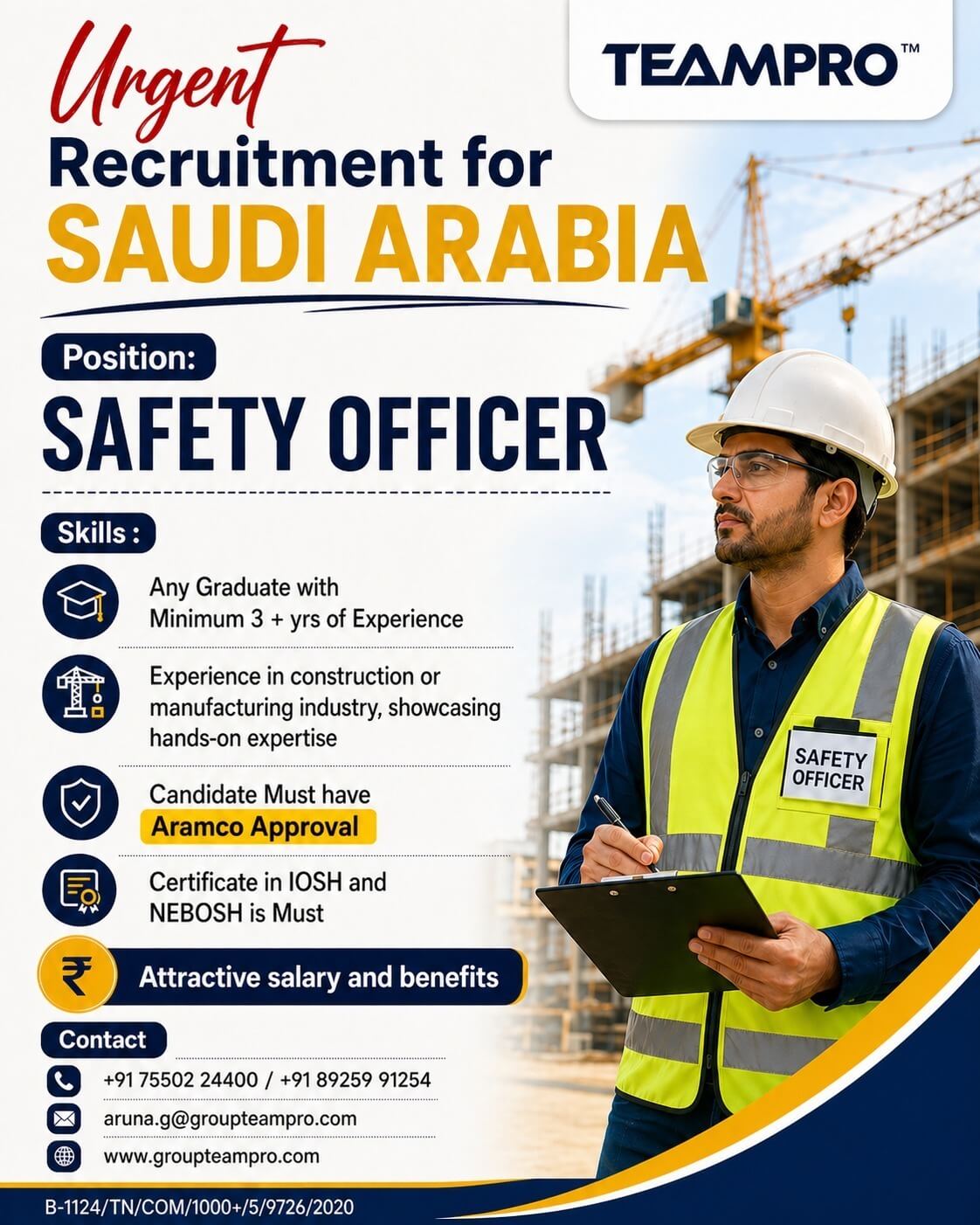 ? Urgent Hiring – Safety Officer | Saudi Arabia ??  We are looking for experienced Safety Officers for a leading project in Saudi Arabia.