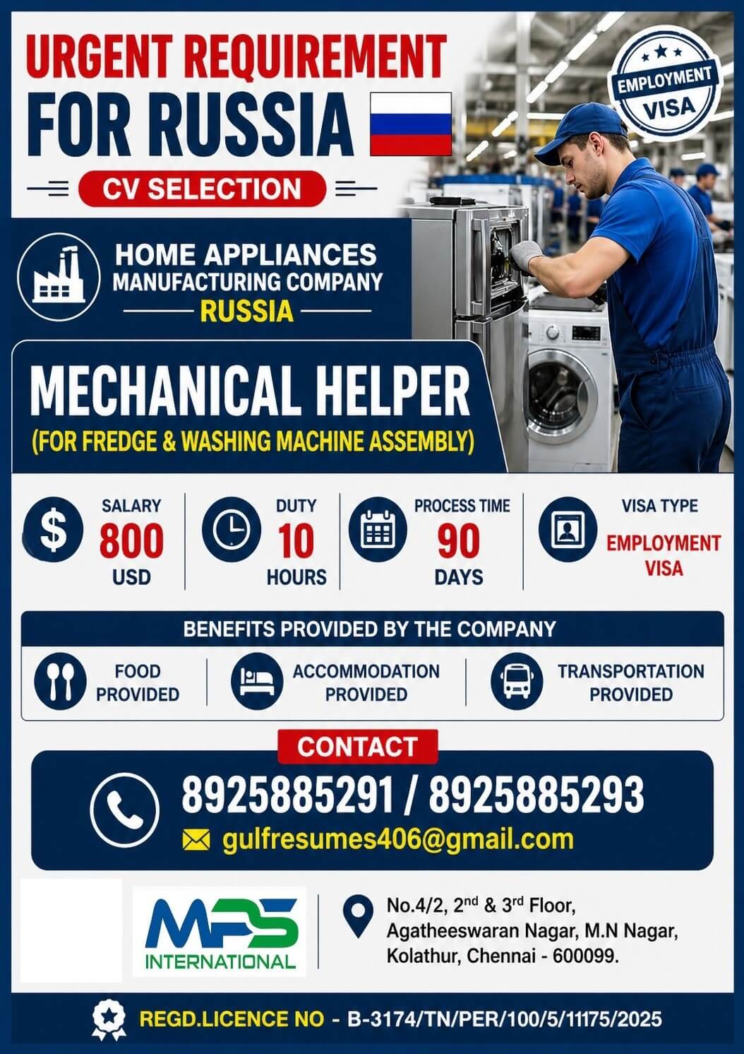 URGENT REQUIREMENT FOR RUSSIA CV SELECTION
