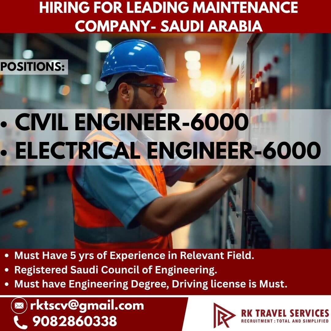 HIRING FOR LEADING Maintenance Company- Saudi Arabia