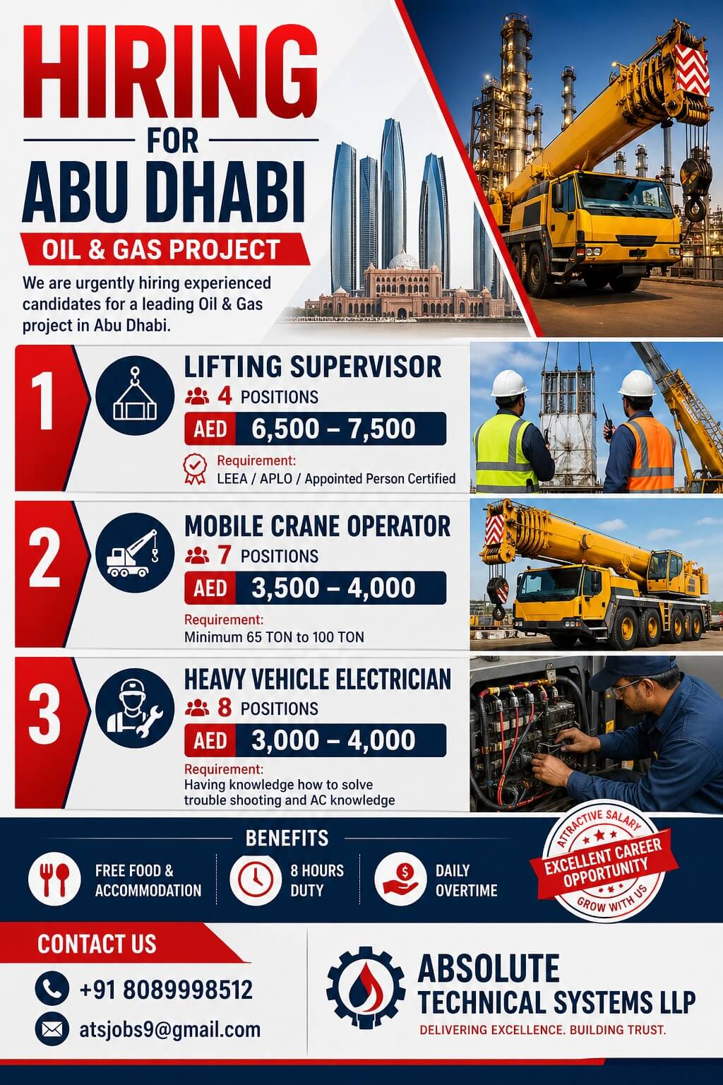Lifting Supervisor, Auto Electrician, Mobile Crane Operator