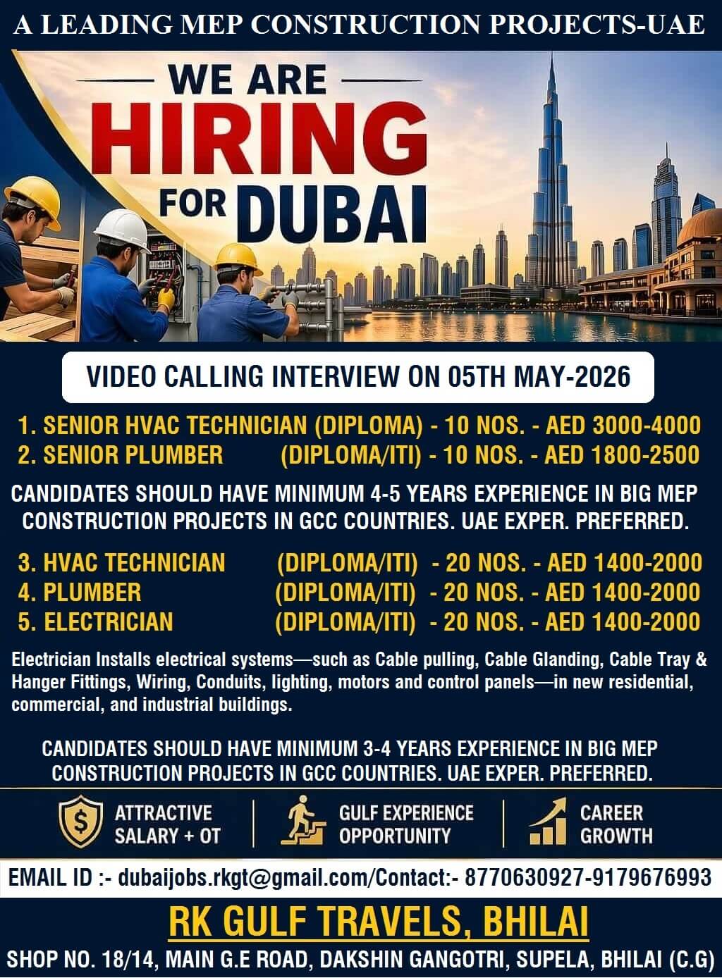 HIRING FOR A LEADING MEP CONSTRUCTION COMPANY - DUBAI (UAE).