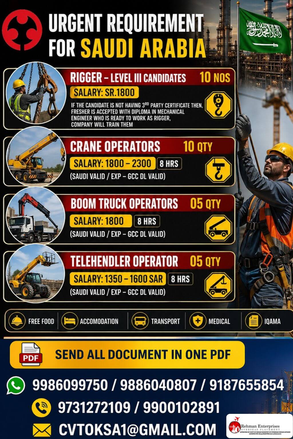 URGENT REQUIREMENT FOR SAUDI ARABIA