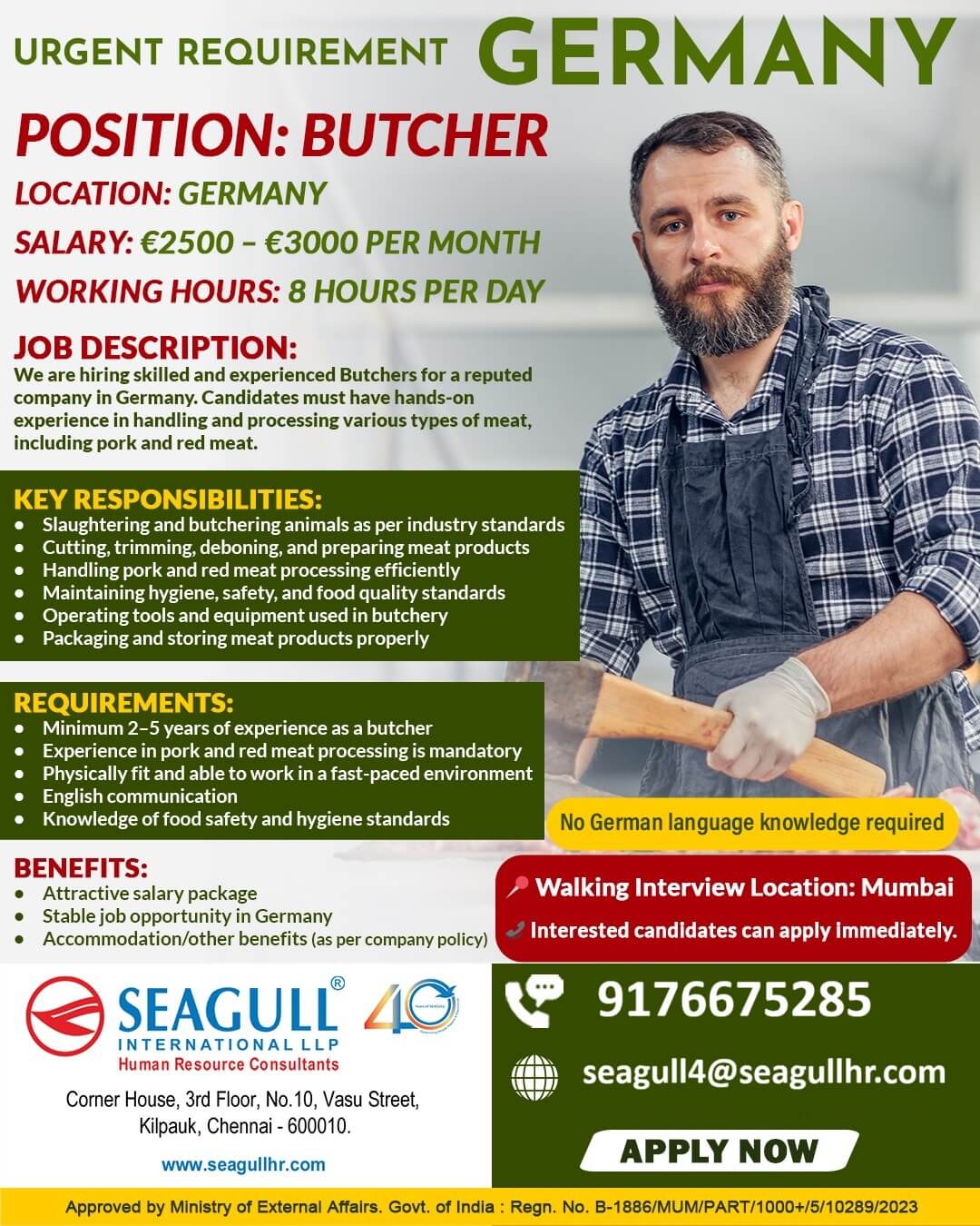 VERY URGENT REQUIREMENTS FOR GERMANY