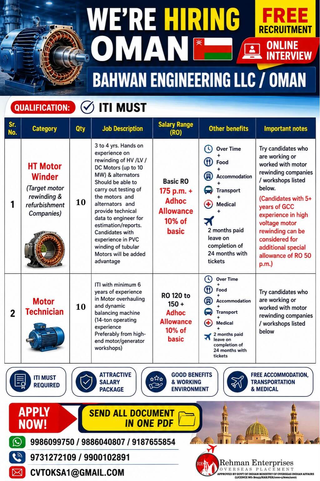 HIRING FOR BAHWAN ENGINEERING IN OMAN