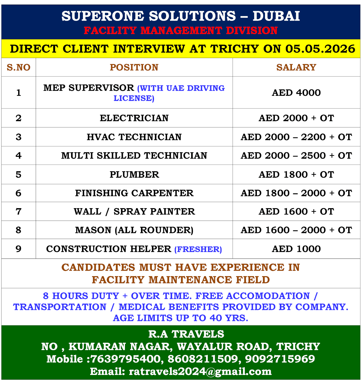 SUPERONE SOLUTIONS – DUBAI FACILITY MANAGEMENT DIVISION