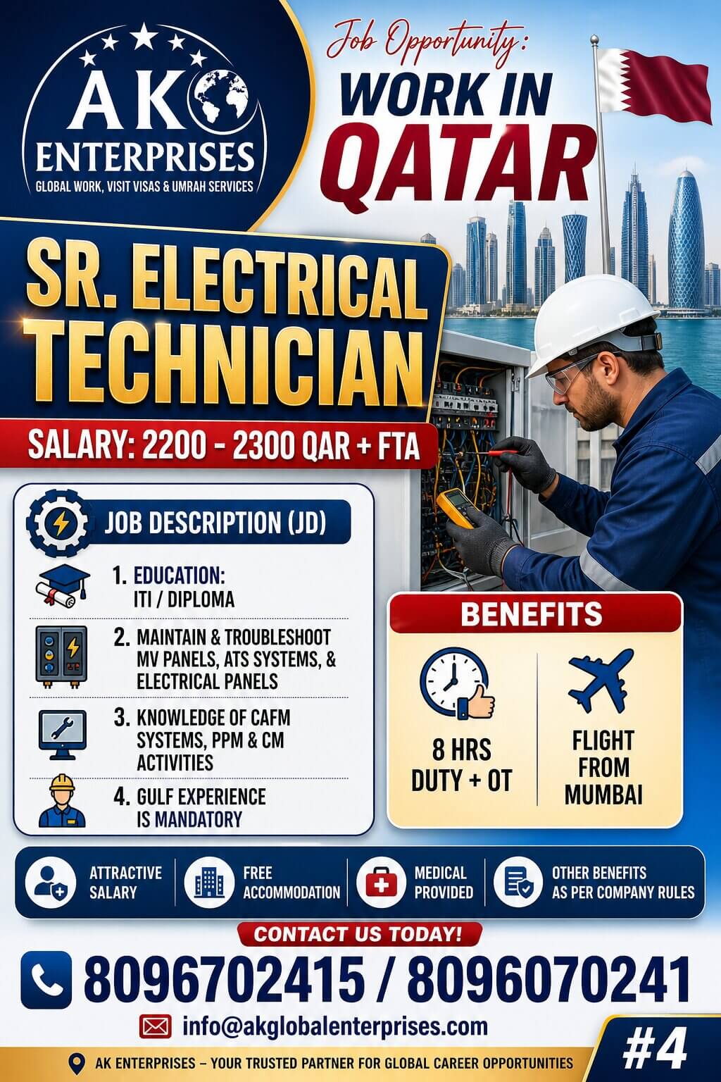 Urgently Hiring for QATAR- Electrical Technician Only Muslim Candidate
