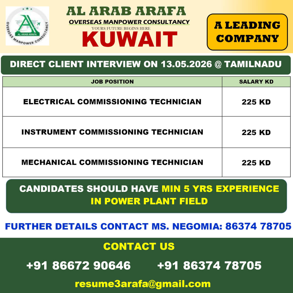 DIRECT CLIENT IINTERVIEW ON 13.05.2026 @ TRICHY