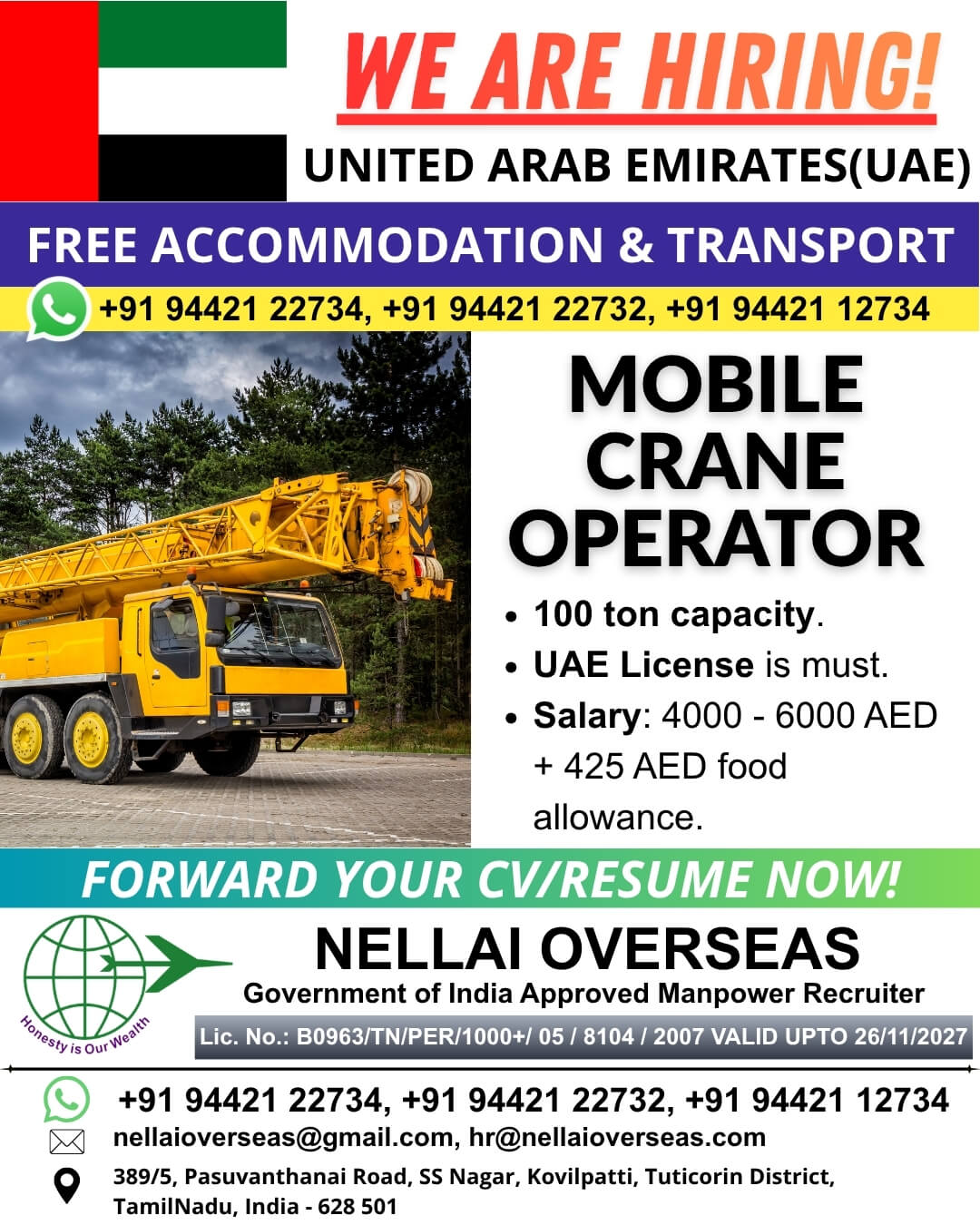 WANTED FOR UAE - MOBILE CRANE OPERATOR