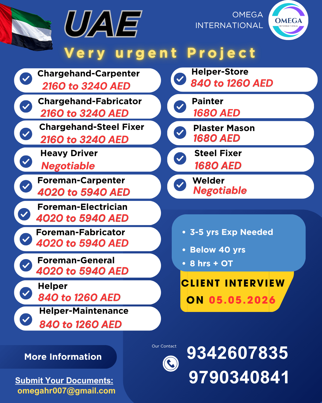 HIRING FOR DUBAI